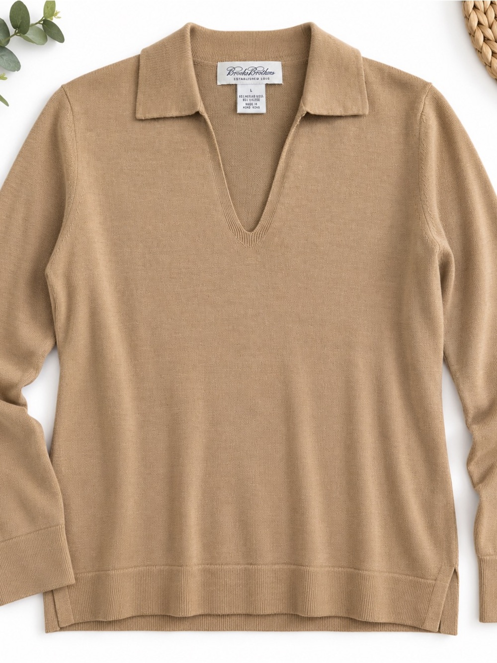 Vintage Brooks Brothers Wool Viscose Collared Knit Sweater Tan Women’s L